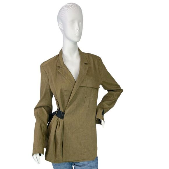 Sarah Pancini Stretch Linen Green Gold Jacket with Black Side Buckle Size Large - Picture 1 of 11